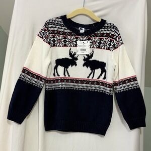 NWT Janie & Jack Navy and White Crewneck Sweater with Moose Design size boys 4